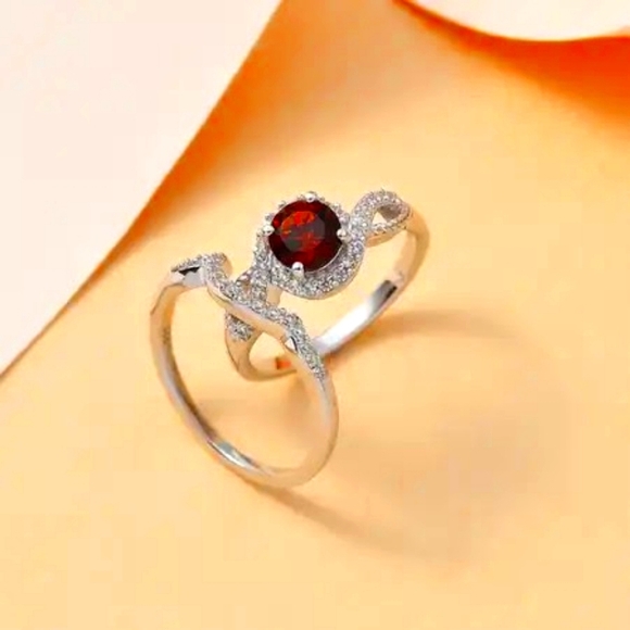 Premium Brazilian Cherry Citrine and White Zircon set of 2 Rings size 8 - Picture 5 of 7